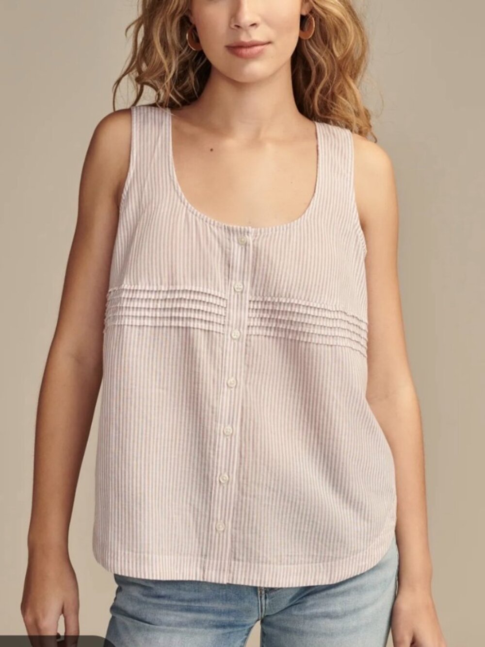 🧡3/$15 Lucky Brand Dusty Orchid Stripe Button Front Tank Top Women's XS